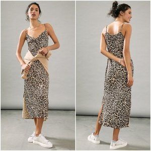 Anthropologie Elyse Bias Slip Dress Cheetah